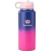 Juicy Couture "Go Girl" Fashion Water Bottle - Navy/Pink - 32oz - Stylish Trendy Hydration Bottle - Fashionable Designer Drinkware for Active Lifestyle