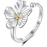 Generic SILVWHIS 925 Sterling Silver Flower Ring Adjustable Thumb Rings for Women