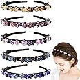 GeoGeoDIY 5 Pieces Flower Crystal Hair Band for Women Hairpin Headbands Double Layer Twist Plait Headband with Clips Hollow Woven Headband Hair Accessories for Women Girls