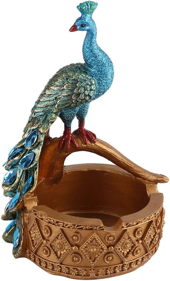 Creative Peacock Ashtray - Handcraft Peacock Modelling Resin Ashtray Succulent Plants Pot for Home Office Car Decor (Blue)