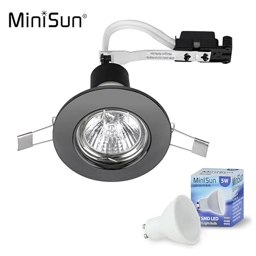 Minisun Black Chrome Gu10 Ceiling Downlight Fitting Complete With 1 X 5w Gu10 Warm White Led Bulb