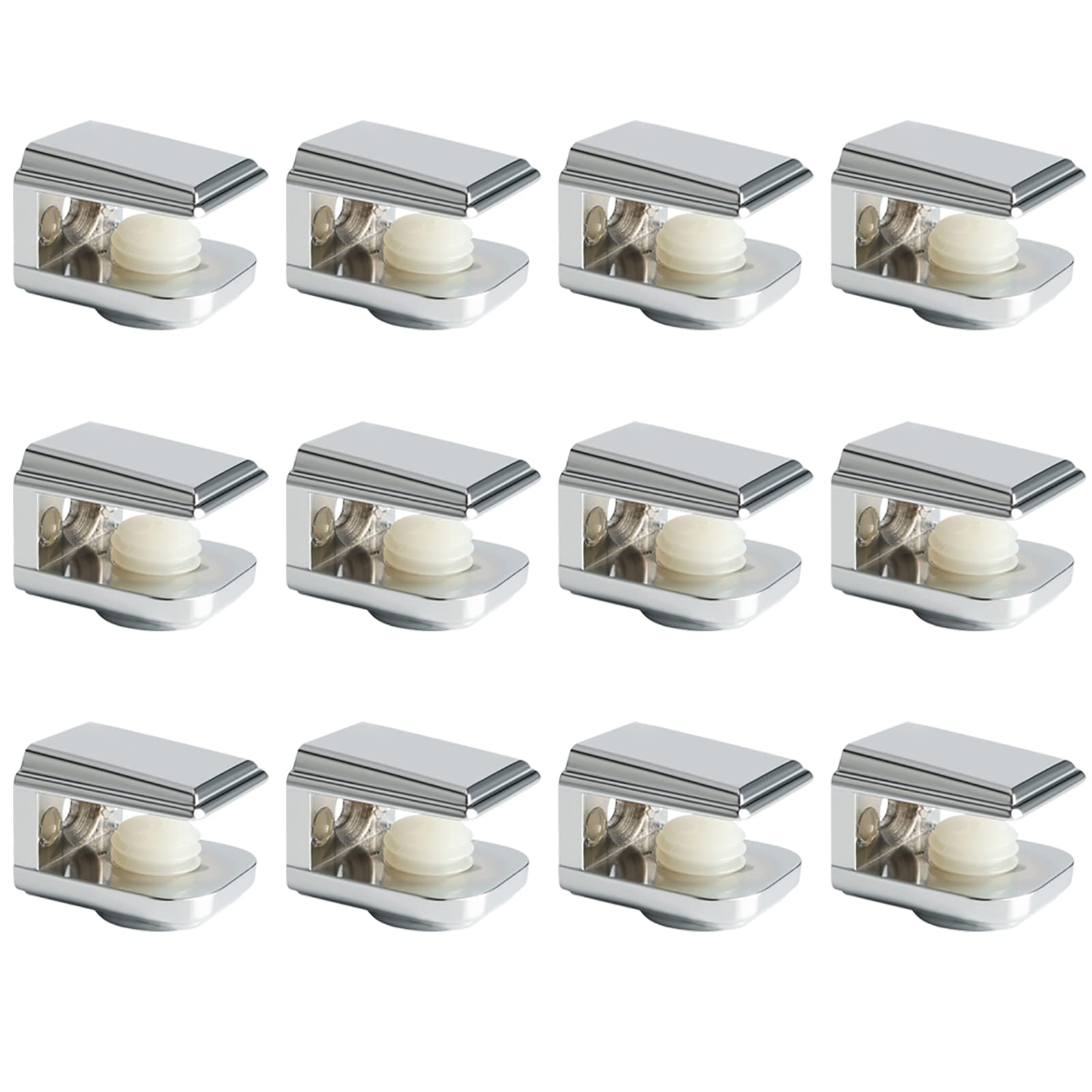 Sayayo Glass Shelf Brackets Glass Clamp Shelf Supports Chromed Finished, Adaptive 5-8MM Thickness, Zinc Alloy, 12Pcs