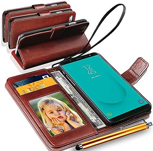 Lychee Vintage Artificial Leather Wallet Flip Book Cover Case for Samsung j6 2018 (Brown)