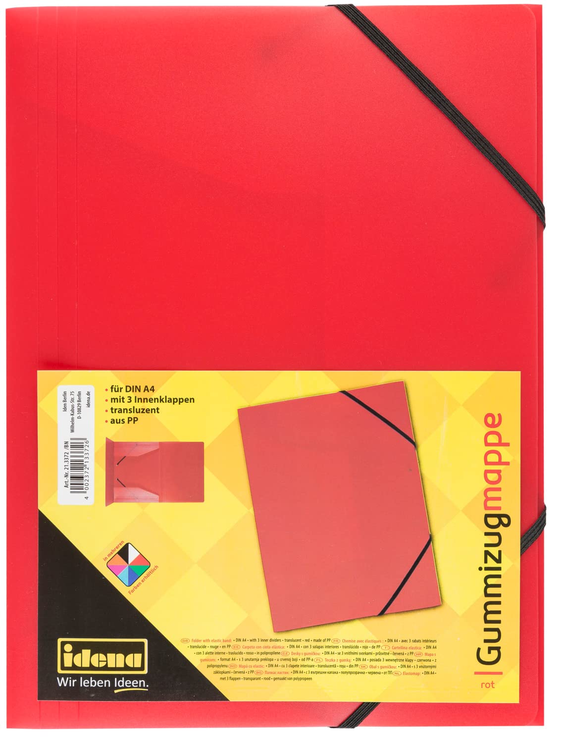 Idena 213372 - Portfolio Folder with Elastic Band for DIN A4, Made of Polypropylene, Translucent red, 1 piece