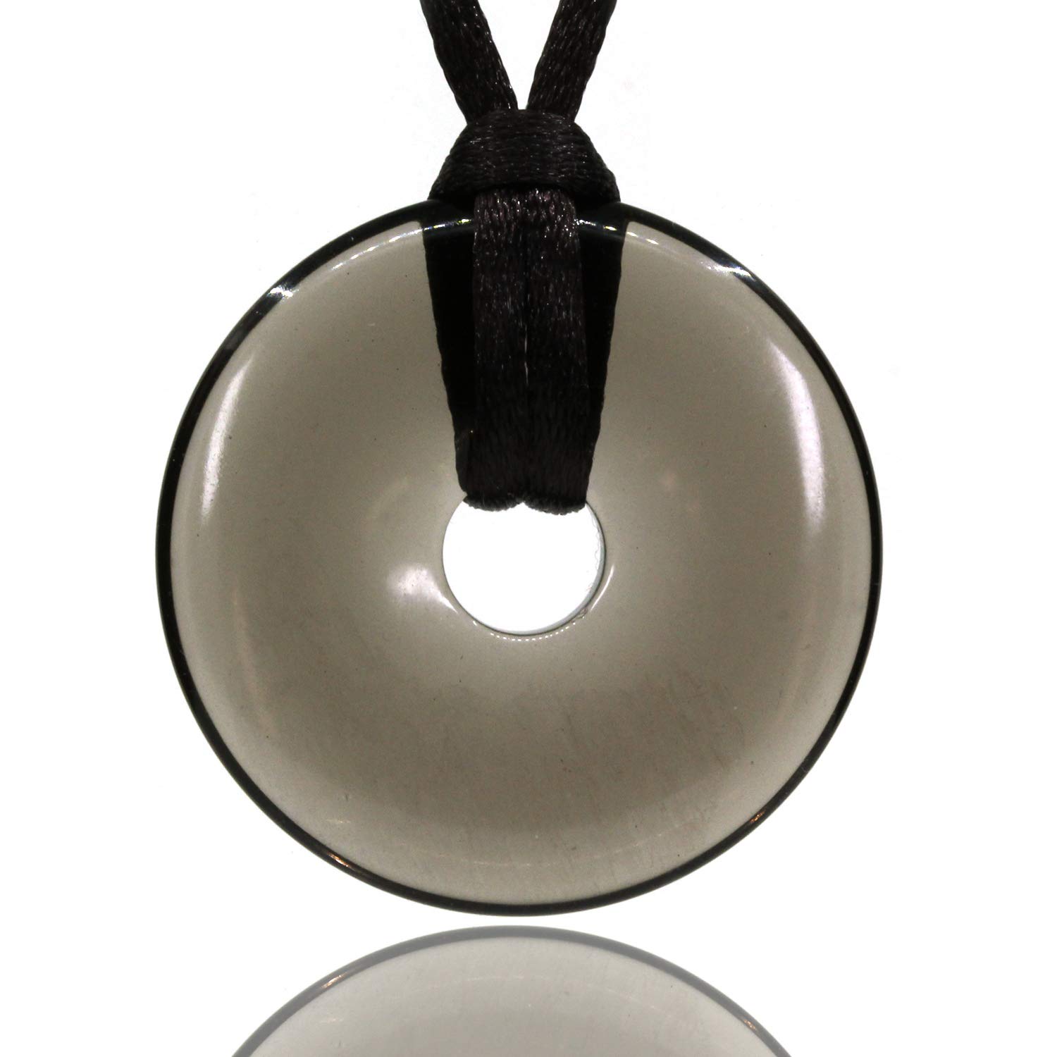 Natural Smoky Ice Obsidian Peace Donut 30M Beads Adjustable Braided Macrame Tassels Pendant Unisex