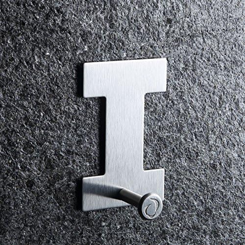 Wall Hooks, ASSIS Stainless Steel Decorative Wall Mounted Key Holder Letter Hook Adhesive Hooks Key Hooks Rack Letter "I" (2.3X 2.7 inches),Coat Hooks