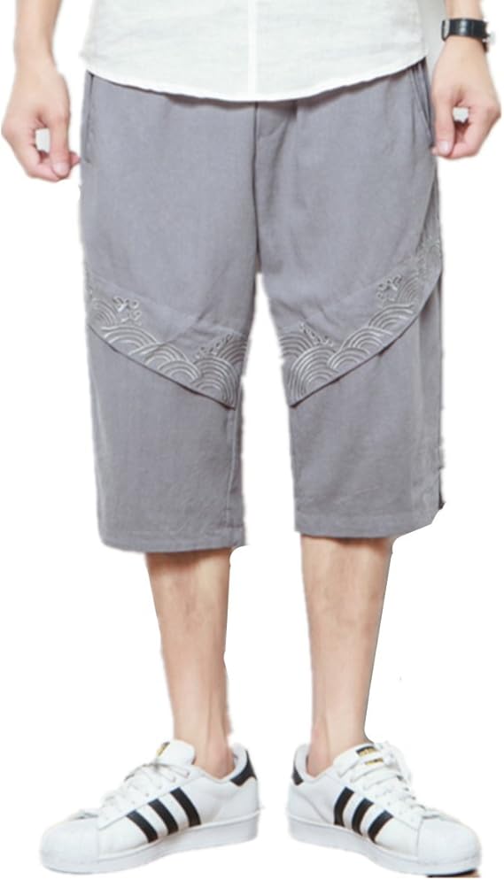 Amazon Yojap サルエルパンツ メンズ ズボン 袴パンツ ワイドパンツ サルエル ファッション 七分丈 ショートパンツ カジュアル 夏 無地 調整紐 ゆったり 通気性 大きいサイズ ミディアムパンツ 通販