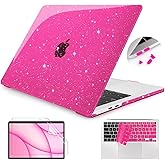 Teryeefi Pink Glitter Case Compatible with MacBook Air 13 inch 2021 2020-2018 Release M1 A2337 A2179 A1932, Sparkly Protective Hard Shell with Keyboard Cover + Screen Protector, Glitter Rose