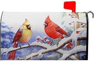 GRANBEY Cardinal Birds Mailbox Cover Winter Mailbox Covers Magnetic Christmas Letter Box Cover Holiday Waterproof Dust-Proof Mailbox Wraps Post Box Cover Magnetic Standard Size 21x18 in for Garden Home