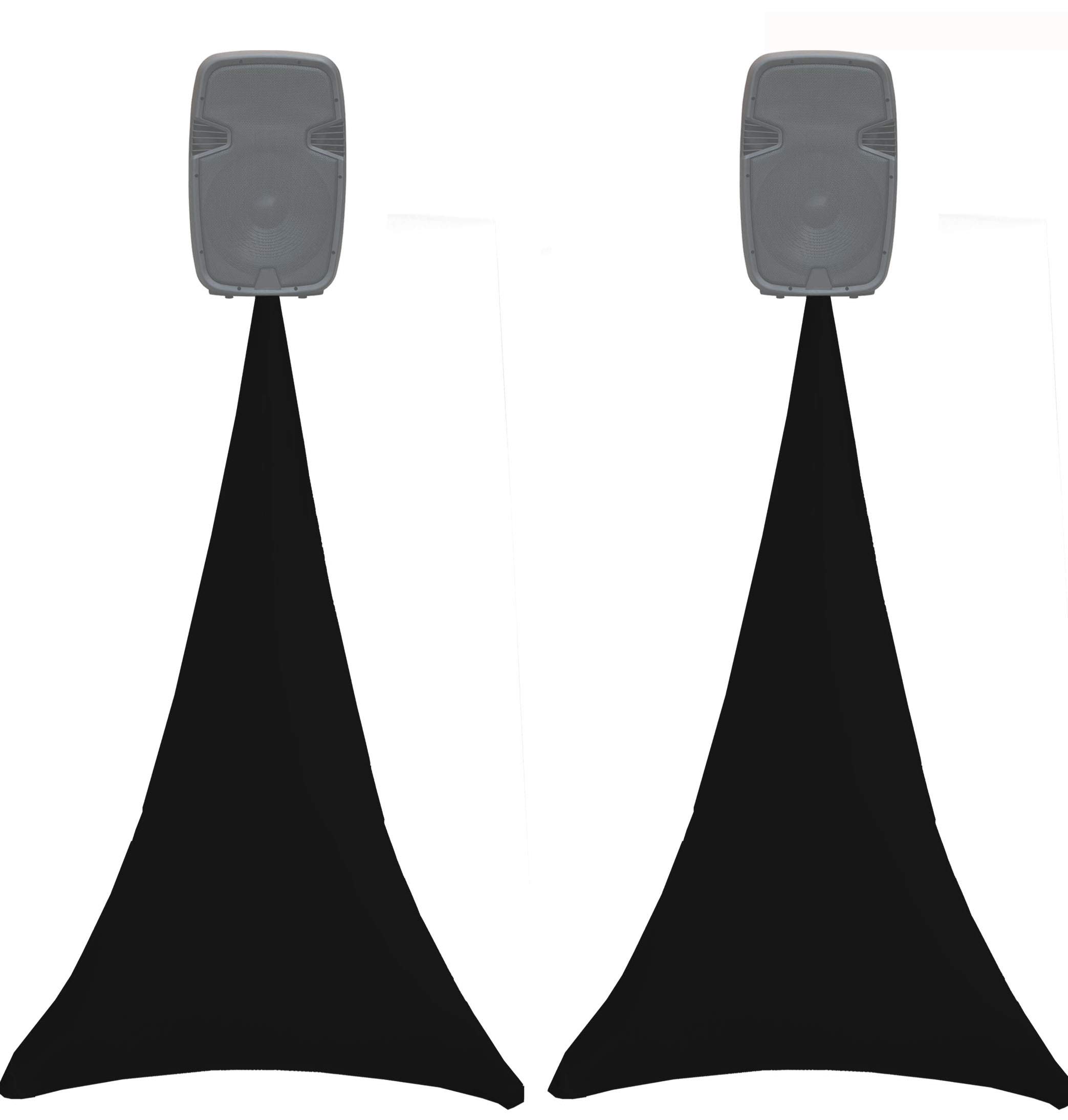 2x black single sided spandex stretch speaker stands scrims, tripod cover