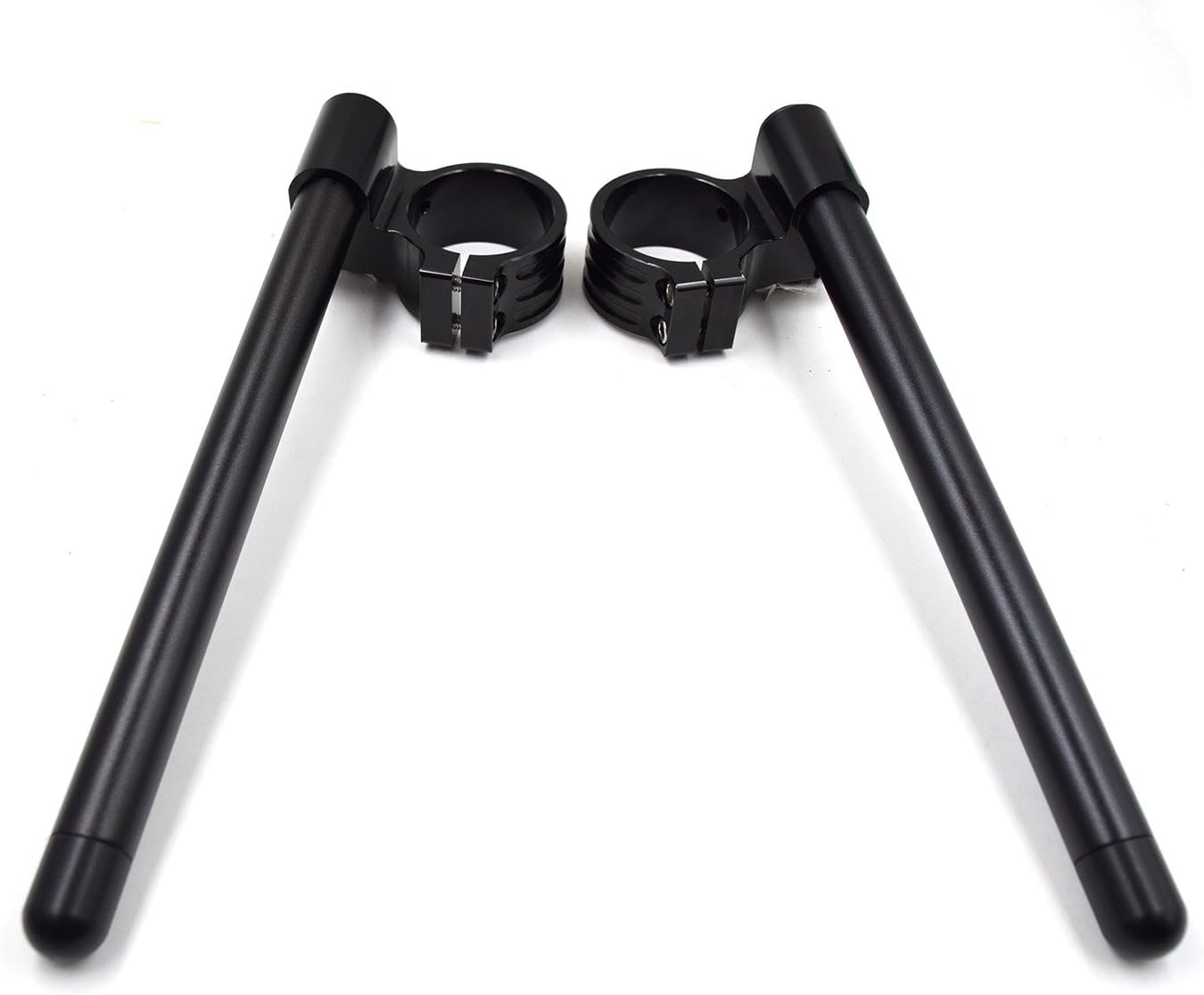 CNC Aluminum Φ 48mm Clip ons Handlebar replacement Fit for Universal Fork diameter 48mm cafe Racer handlebars Tilt Angle 8° bars Φ 7/8", 48mm Clip on Assembly Black