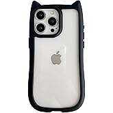 FLIRACON Cute Cat Ears Clear Phone Case Compatible with iPhone Case (Black,for iPhone 13 Pro Max)
