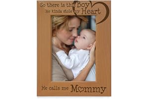KATE POSH So There is This Boy He Calls me Mommy - Natural Engraved Wood Photo Frame Mother and Son Gifts, Mother's Day, Best Mom Ever, New Baby, (5x7-Vertical)