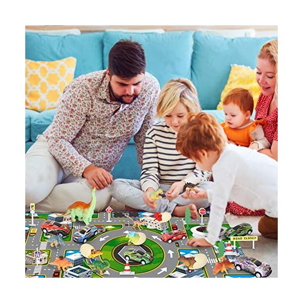 Vanplay-Dinosaur-Truck-Toy-Car-Transporter-Carrier-Set-include-Dinosaur-Figures-Egg-Mini-Racing-Car-with-Play-Mat-Road-Signs-for-Children-37PCS Vanplay Dinosaur Toys Transporter Truck Toy Include Mini Dinosaur Figures Cars with Play Mat Birthday Easter Gift for…