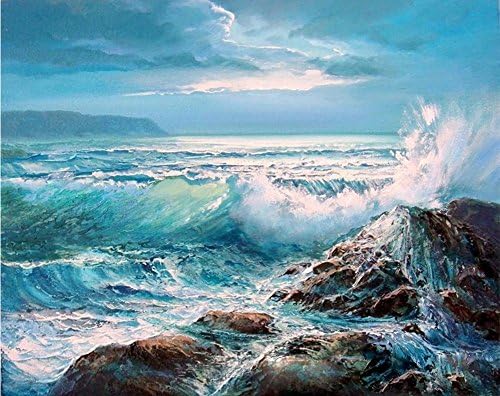JOLOMOY DIY Paint by Numbers Kits for Adults, DIY Oil Painting by Number for Kids Beginner - Blue Ocean Sea Wave 16X20 inch Christmas Home Decor (Frameless)