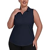 MoFiz Women's Plus Size Sleeveless Golf Polo Shirt Racerback V-Neck Oversized Golf Tops Summer Workout Collared Tennis Tops Navy Blue 2XL