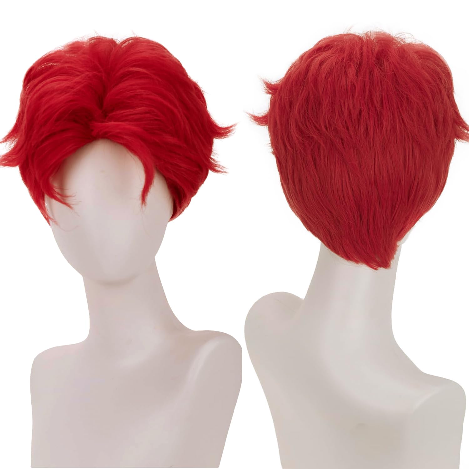 YEESHEDO Unisex Short Red Bob Anime Cosplay Character Wigs Full Natural Layer Straight Fluffy Hair Halloween Costume Party Fancy Dress Wig