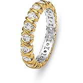 Leaocean Gold CZ Wedding Band Rings For Women, Cubic Zirconia Rings For Women, Simulated Diamond Stackable Love Pave Rings Two Tone Tennis Ring Womens Ring