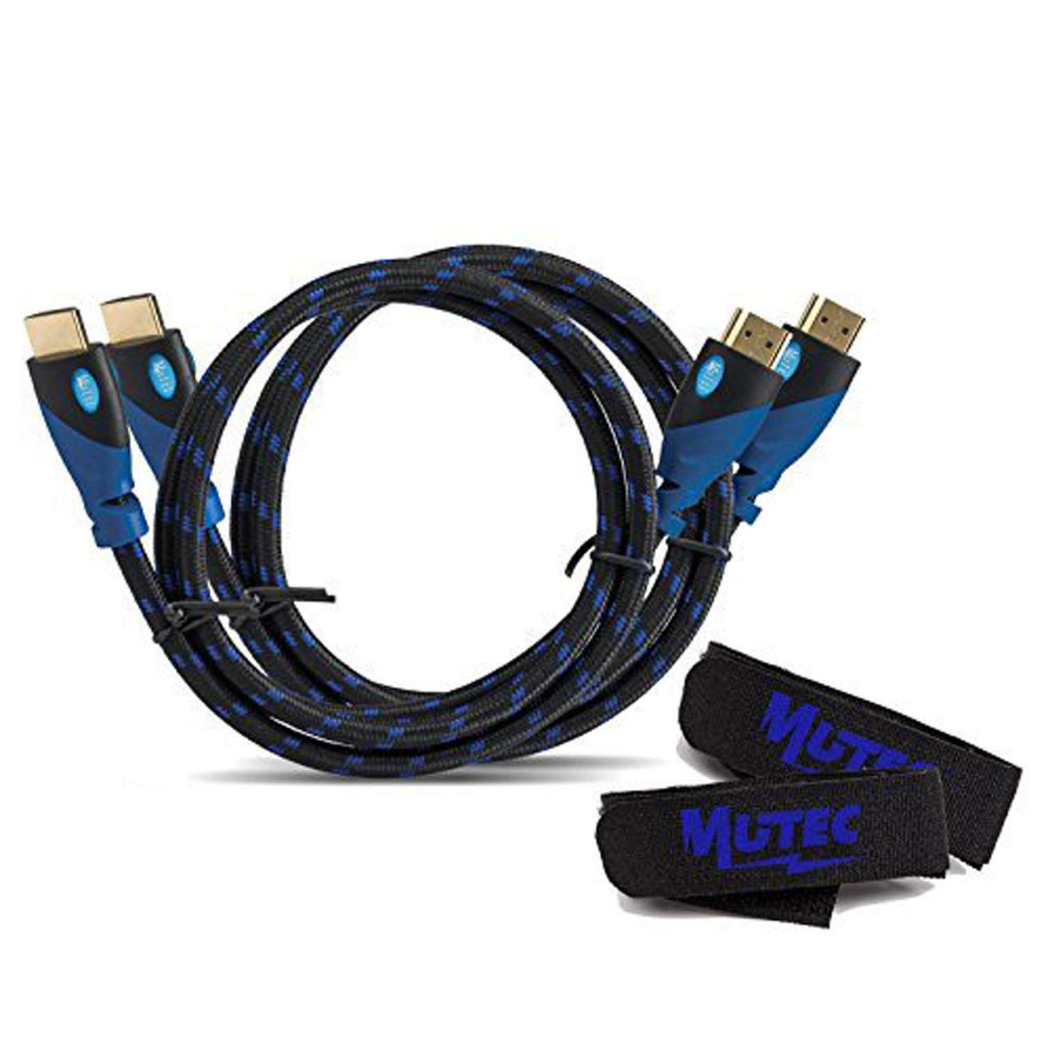 MutecPower PREMIUM Pack of 2 HDMI cables + 2 cable ties - 2 meter - Blue braided - 2 pack 2M