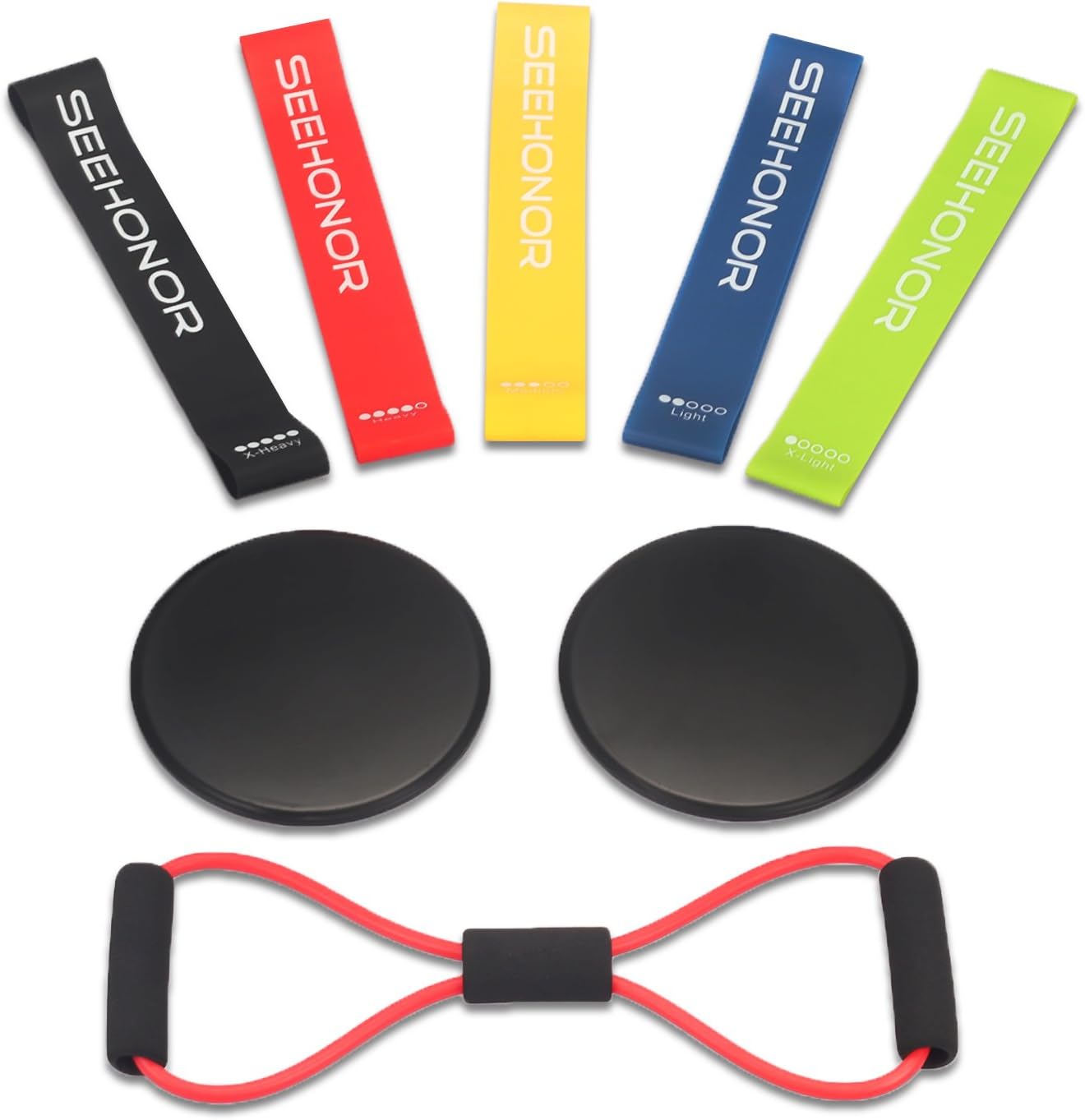 SEEHONOR Resistance Bands Set, Upgraded Workout Bands Include 5 Stackable Exercise Bands with Handles, Legs Ankle Straps, Door Anchor and Carry Bag for Resistance Training