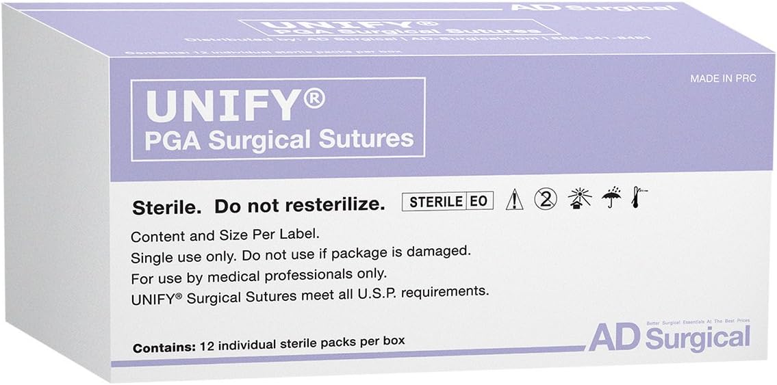 Unify Surgical PGA Sutures. #S-G418R13 Absorbable. Braided Violet. Size 4/0. 18" Thread with Needle 13mm 3/8 RC. Box of 12.