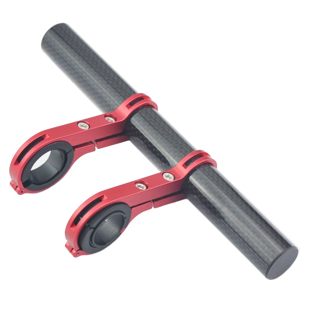 UPANBIKE Bike Handlebar Extender Extension Carbon Fiber Bracket Aluminum Alloy Clamp for Bicycle Speedometer Headlight Light Lamp Holder (Red 20cm Double Clamp)