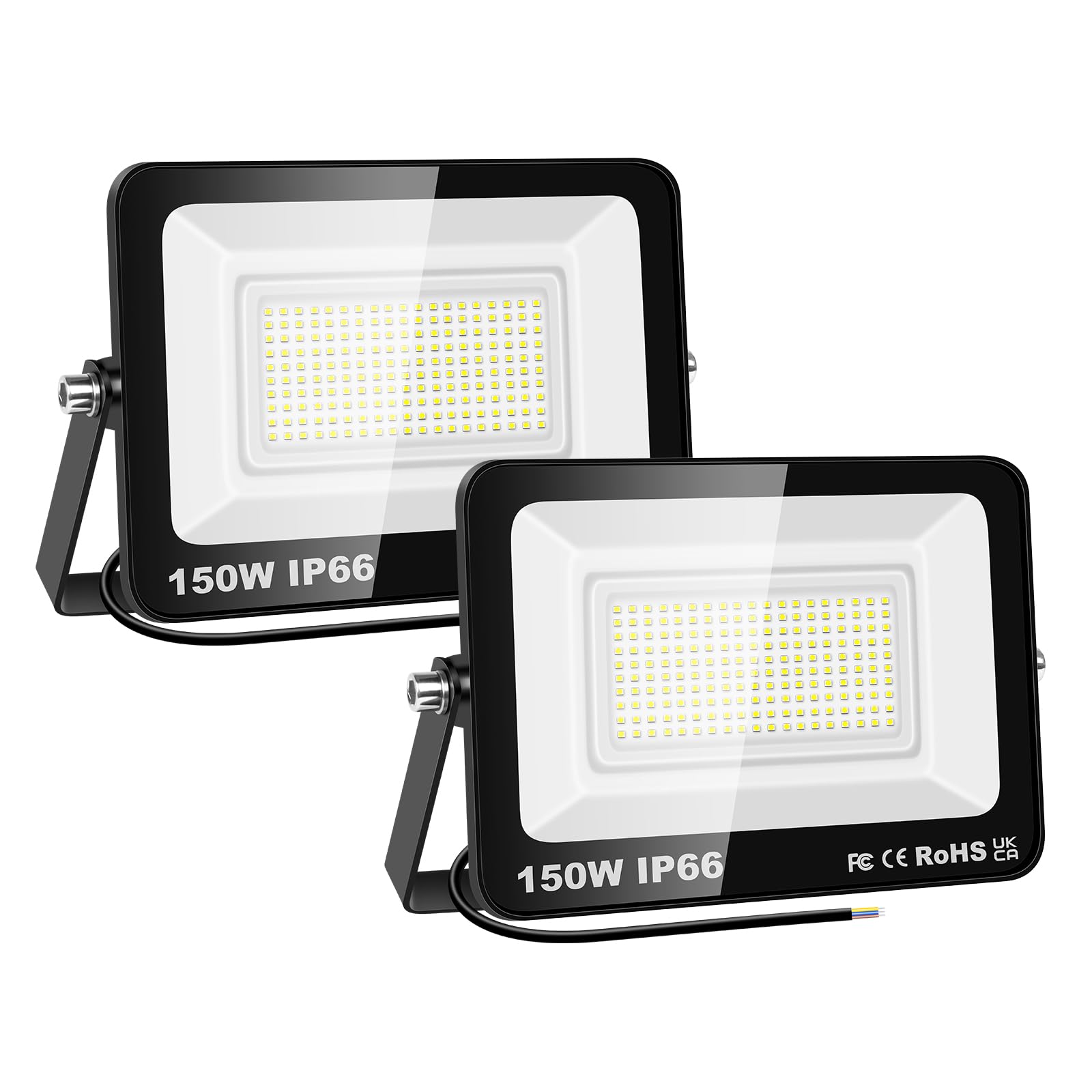SKYWORLD 2 Pcs 150W Outdoor LED Flood Lights, 15000LM LED Security Lights, IP66 Waterproof, 6000K Daylight White Floodlight Outside Flood Lamp for Garden Garage Yard Lawn Court Patio Warehouse