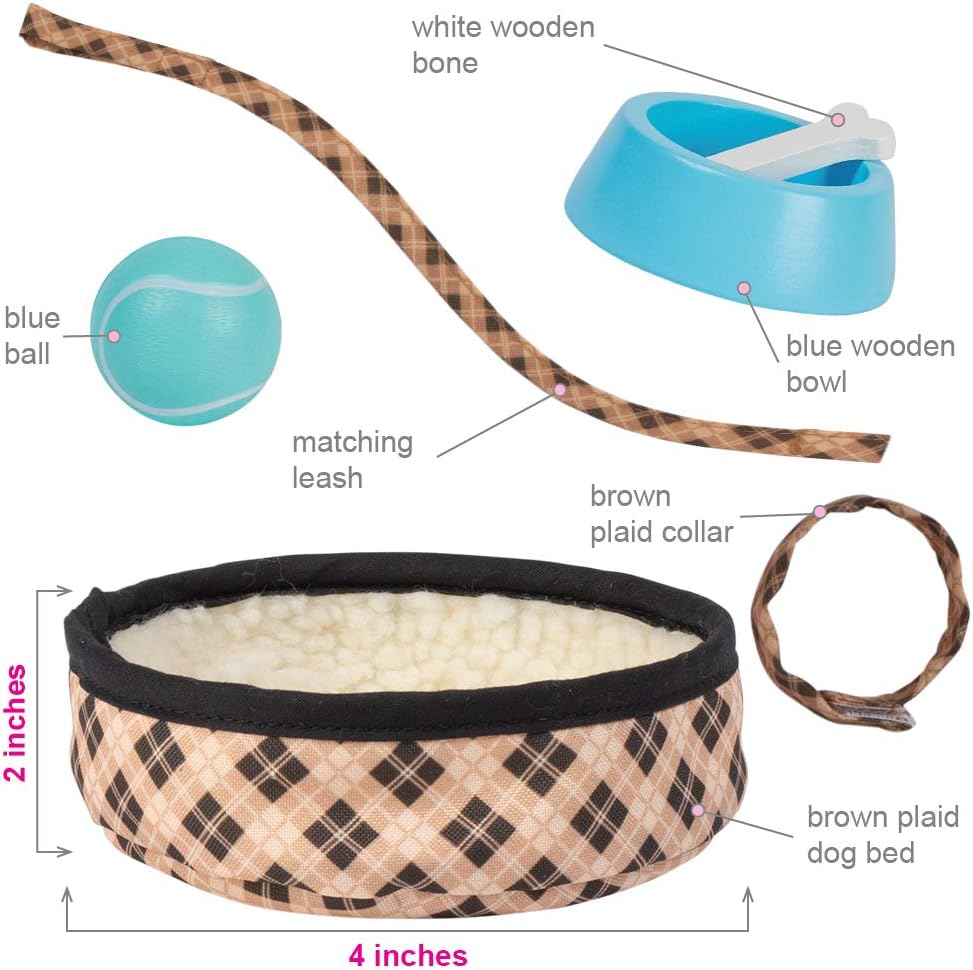 Adora Amazing Pets Preston the Brown Pug – 18 Doll Accessory includes 4.5 Dog, Dog Bed, Collar, Leash, Ball, Wooden Bowl and Bone ( Exclusive): Toys & Games