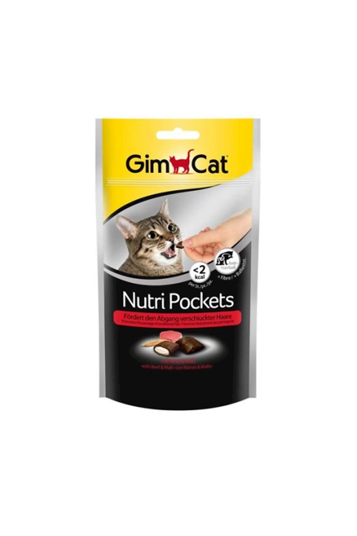 GimCat Nutri Pockets Beef and Malt - Crispy Cat Snack with Creamy Filling and Functional Ingredients - 1 Bag (1 x 60 g)