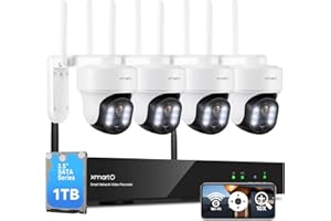 XMARTO 10X Zoom WiFi6 Security Camera System Wireless Outdoor/Indoor, 10CH 4K NVR with 4X 2K HD Dual Lens Cameras with Auto Tracking, 1TB HDD (Plug-in 24/7 Surveillance, Long Range WiFi)