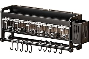 Hanging Wall Mount Knife Wall Mount,Condiment Cup, Space-Saving Knife Rack with Hooks, Kitchen Organizer Storage Shelf for Ut