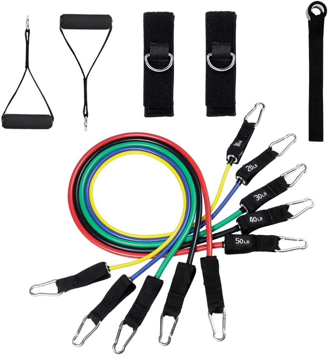 jieni 150LB Resistance Bands Set for Home Workouts, Physical Therapy - Exercise Bands with Handles, Door Anchor, Ankle Straps and Workout Guide