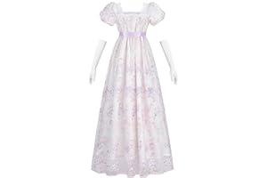 NSPSTT Golden Regency Dresses for Women 1800s Vintage Dress Victorian Ball Gown with Gloves