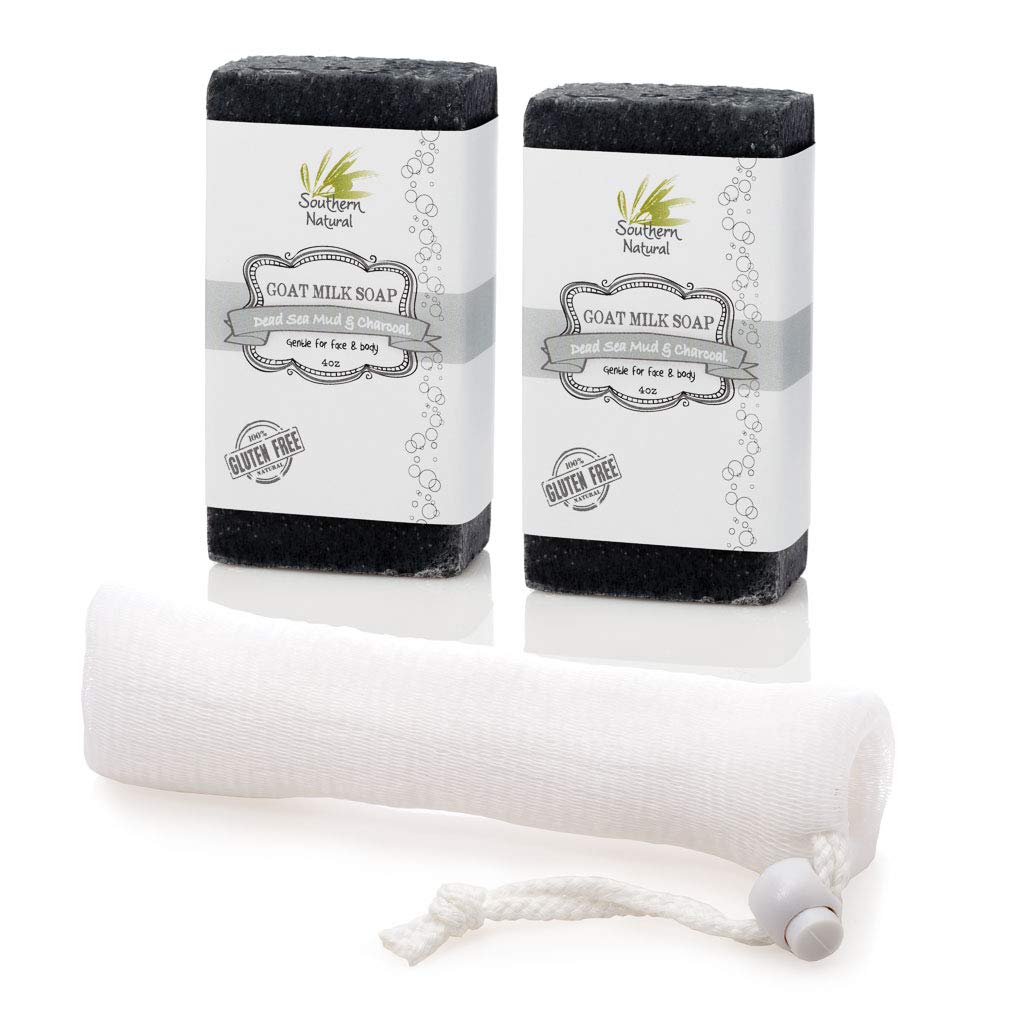Southern Natural Activated Charcoal & Dead Sea Mud Goat Milk Soap. (2 Bars With Soap Sock)