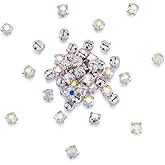 Beadthoven 50pcs 4mm Square Montee Beads Grade A Rhinestone Beads 4 Holes with Brass Findings for Making Bracelets Necklaces Rings, Hole: 1mm (Crystal AB Color)