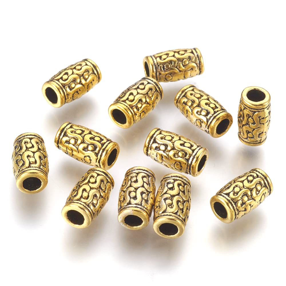 Pack of 20 Brass Metal Beads Tube/Tube Beads 3.5 mm Hole Spacer Set 12 x 7 mm Gold Loose Spacer Beads Intermediate Parts for Jewellery Making