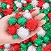 Outuxed 400Pcs Assorted Glitter Christmas Pom Poms, Red White Green Glitter Pom Pom Balls for Christmas Crafts, DIY and Decorations, 4 Sizes (1cm, 2cm, 2.5cm, 3cm)