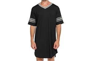 AITEQY Pajama Sleep Shirts for Men Big and Tall V Neck Short Sleeve Cotton Nightshirt Soft Loose Sleepwear Comfy Nightwear
