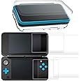 Hard Case Compatible New 2DS XL with 2 Packs Screen Protector, AFUNTA Anti-Scratch Crystal Clear Case, with 4 Pcs Tempered Glass Protective Films for Top and Bottom Screen
