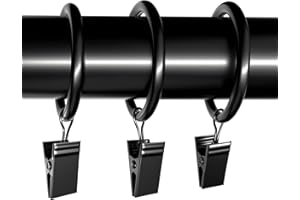 Lansian 20Pack Curtain Rings with Clips, Drapery Clips for Curtain, Drapery Rings with Clips for Hanging Drapery Drapes Bows, 1.5 inch Interior Diameter, Fits up to 1 1/4 in Curtain Rod, Vintage Black