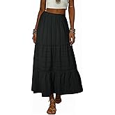 BLENCOT Long Skirts for Women Boho Crochet Lace High Waisted A-Line Cotton Tiered Maxi Skirt