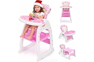 SANDINRAYLI High Chair, Convertible Highchairs for Babies and Toddlers, Easy Clean Baby High Chair, 3 in 1 Feeding Chair for Eating, Adjustable Infant Chair for Toddlers 1-3, Baby Food Chair, Pink
