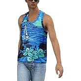 AMOMA Men's Round Neck Tank Top Casual Summer Beach Hawaiian Vacation Sleeveless Sport Shirt(XXL,BlueSurf)