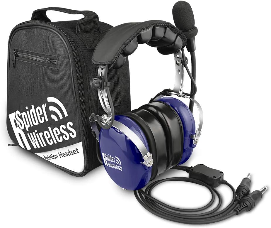 R SPIDER WIRELESS Pilot aviation headset for General Aircraft (Blue), Large - Image 3