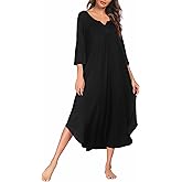 Ekouaer Long Nightgown for Women 3/4 Sleeves Nightshirt Maxi Sleep Dress Plus Size Loungewear Full Length Sleepwear