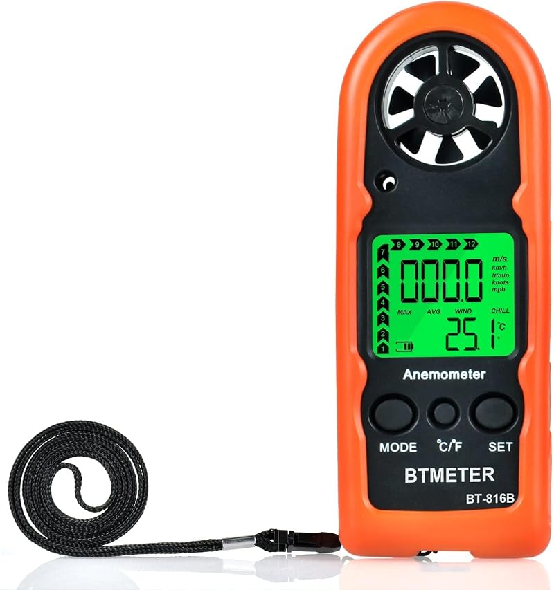 BTMETER BT-816B Handheld Anemometer Wind Speed Temp LCD Backlight