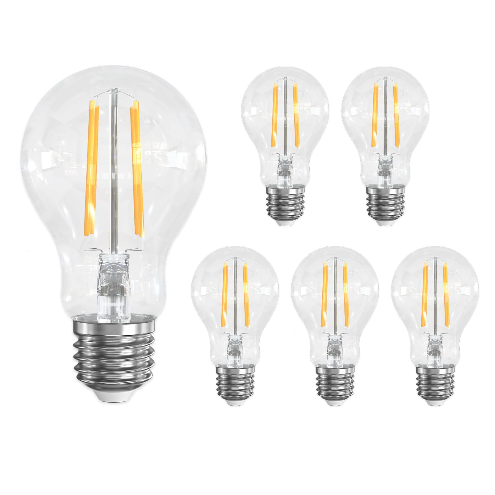LUTW E27 Vintage Light Bulbs, 6W E27 Edison Screw Bulb Warm White 2700K, 60W Equivalent, LED Bulb Non-dimmable, A60 Vintage Clear Glass Globe Energy Saving Light Bulbs, 690LM, Pack of 6