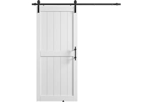 COSHOMER 36in x 80in MDF Sliding Barn Door with 6.6ft Barn Door Hardware Kit & Handle, Pre-Drilled Holes Easy Assembly -Solid Wood Slab Inside Covered with Water-Proof PVC Surface, White, H-Frame