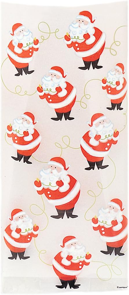 20 Christmas / Xmas Cello / Cellophane Party / Gift Bags (Twinkle Santa), Red & White, 1 count (Pack of 20)