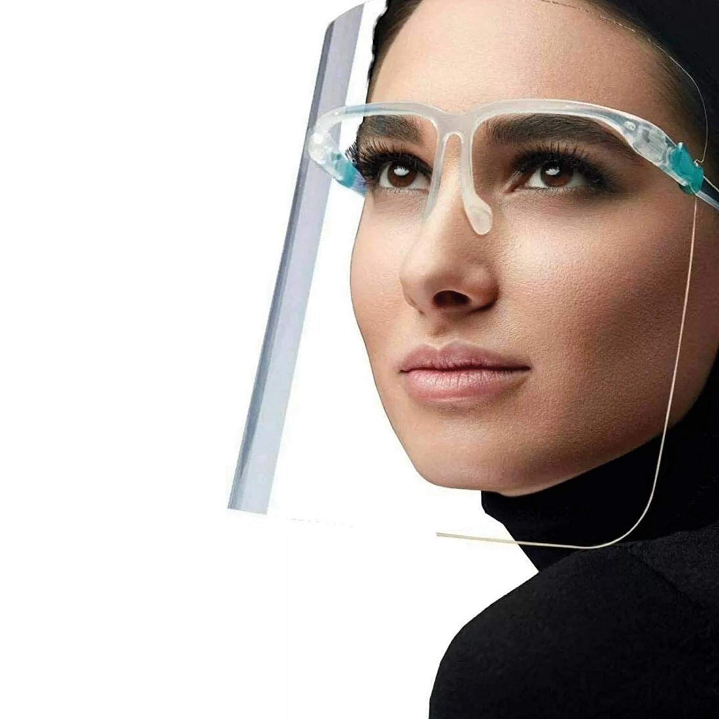 Face Protective Shield Visor with Glasses, Easy Wear, Transparent Plastic, Adjustable, Fluid Resistant to Prevent Splashes, Clean Anti-Fog Lens for Daily activities & Working Comfortable (Pack of 200)